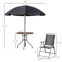 Outsunny 6 Piece Patio Dining Set for 4 with Umbrella, Outdoor Table and Chairs with 4 Folding Dining Chairs & Round Glass Table for Garden, Backyard and Poolside, Black(m-3)