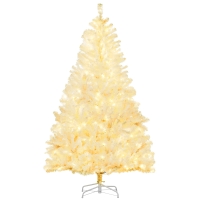 HOMCOM 6' Prelit Artificial White Christmas Trees Home Decor, with Warm White LED Lights, Auto Open, Steel Base