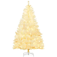 HOMCOM 6' Prelit Artificial White Christmas Trees Home Decor, with Warm White LED Lights, Auto Open, Steel Base(m-1)