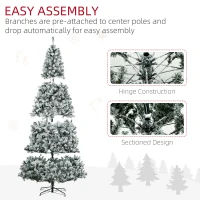 HOMCOM 9' Prelit Artificial Flocked Christmas Trees, with Snow Frosted Branches, Warm White LED Lights, Auto Open(m-7)