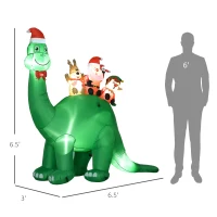 HOMCOM 6.6' Christmas Inflatables Outdoor Decorations Dinosaur Carrying Santa Claus, Elf, and Reindeer, Blow-Up LED Yard Christmas Decor, Waterproof(m-3)