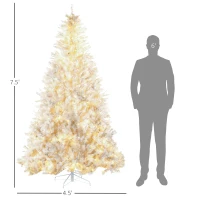 HOMCOM 7.5' Prelit Artificial White Christmas Trees Home Decor, with Warm White LED Lights, Auto Open, Steel Base(m-3)