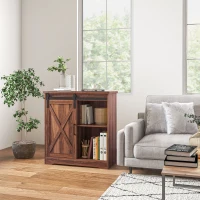 HOMCOM Farmhouse Kitchen Sideboard Buffet Cabinet Coffee Bar Cabinet with Sliding Barn Door and Adjustable Shelf Brown(m-9)