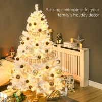 HOMCOM 6' Prelit Artificial White Christmas Trees Home Decor, with Warm White LED Lights, Auto Open, Steel Base(m-4)