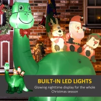 HOMCOM 6.6' Christmas Inflatables Outdoor Decorations Dinosaur Carrying Santa Claus, Elf, and Reindeer, Blow-Up LED Yard Christmas Decor, Waterproof(m-4)