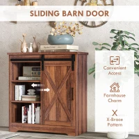 HOMCOM Farmhouse Kitchen Sideboard Buffet Cabinet Coffee Bar Cabinet with Sliding Barn Door and Adjustable Shelf Brown(m-4)