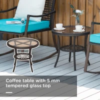 Outsunny 3 Pieces Patio Wicker Rocking Set, Outdoor PE Rattan Bistro Furniture Set with Soft Padded Cushions, Pillows and Round Glass Top Coffee Table for Patio, Backyard, Garden, Green(m-4)