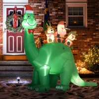 HOMCOM 6.6' Christmas Inflatables Outdoor Decorations Dinosaur Carrying Santa Claus, Elf, and Reindeer, Blow-Up LED Yard Christmas Decor, Waterproof(m-2)