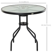 Outsunny 31.5'' Round Bistro Table Outdoor Dining Coffee Table w/ Tempered Glass Top Patio Garden Side Table Weather-resistant(m-3)