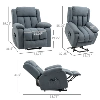 HOMCOM Power Lift Chair for Elderly Big and Tall with Massage, Linen Fabric Upholstered Recliner Sofa Chair with Remote Control, Side Pockets, Grey(m-3)