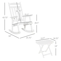 Outsunny Patio Wooden Rocking Chair with Table, Outdoor Rocker Set with High Back Armchair and Foldable Side Table for Backyard, Garden, Porch, White(m-3)