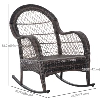 Outsunny Outdoor Rocking Chair with Seat and Back Cushion, Outdoor PE Rattan Garden Chair with Curved Armrests, for Porch, Backyard, Poolside, Blue(m-3)