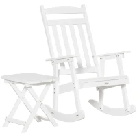 Outsunny Patio Wooden Rocking Chair with Table, Outdoor Rocker Set with High Back Armchair and Foldable Side Table for Backyard, Garden, Porch, White(m-2)