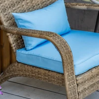 Outsunny Patio Wicker Adirondack Chair, Outdoor PE Rattan Fire Pit Chair, Muskoka Chair w/ Soft Cushions, Tall Curved Backrest and Comfortable Armrests for Deck or Garden, Blue(m-9)
