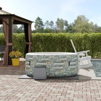 Outsunny 2-3 Person Inflatable Hot Tub, Outdoor Round Portable Spa with 108 Heated Air Jets, Cover, Pump, 2 Filter Cartridges, Mixed Grey(m-2)