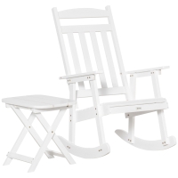 Outsunny 2 Pieces Wood Patio Bistro Set, Outdoor Rocking Chair Set with Armrests and High Back Rocking Chair and Portable Side Table, for Indoor, Outdoor, Patio, Backyard, White