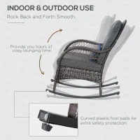 Outsunny Outdoor Rocking Chair with Seat and Back Cushion, Outdoor PE Rattan Garden Chair with Curved Armrests, for Porch, Backyard, Poolside, Grey(m-6)