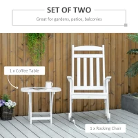 Outsunny 2 Pieces Wood Patio Bistro Set, Outdoor Rocking Chair Set with Armrests and High Back Rocking Chair and Portable Side Table, for Indoor, Outdoor, Patio, Backyard, White(m-4)