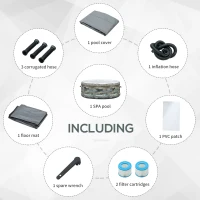 Outsunny 2-3 Person Inflatable Hot Tub, Outdoor Round Portable Spa with 108 Heated Air Jets, Cover, Pump, 2 Filter Cartridges, Mixed Grey(m-9)