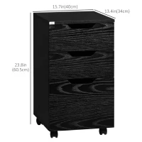 HOMCOM Vertical Filing Cabinet, 3 Drawer Mobile File Cabinet, Under Desk Office Storage Cabinet with Wheels, Black Wood Grain(m-3)