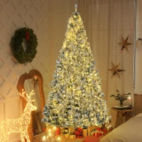 HOMCOM 9' Prelit Artificial Flocked Christmas Trees, with Snow Frosted Branches, Warm White LED Lights, Auto Open(m-2)
