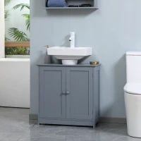 HOMCOM Bathroom Vanity, 24" Pedestal Sink Bathroom Vanity Furniture with 2 Doors and Shelf, Grey(m-1)