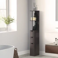 HOMCOM Tall Bathroom Storage Cabinet, Narrow Bathroom Cabinet with Drawers and Open Shelves for Small Spaces, Brown(m-1)