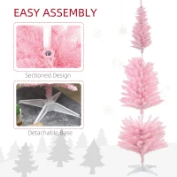 HOMCOM 6ft Pencil Christmas Tree, Slim Artificial Christmas Tree with Realistic Branches and Warm White LED Lights, Pink(m-7)