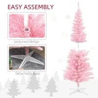 HOMCOM 5ft Pencil Christmas Tree, Slim Artificial Christmas Tree with Realistic Branches and Warm White LED Lights, Pink(m-7)