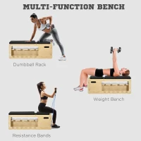Soozier Wooden Workout Bench with Dumbbell Rack and Resistance Bands, Adjustable Incline Weight Bench for Home Gym(m-4)