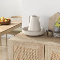 HOMCOM Boho Sideboard Buffet Cabinet, Natural Finish with 2 Rattan Doors, Elegant Storage Solution for Dining Room & Kitchen(m-8)