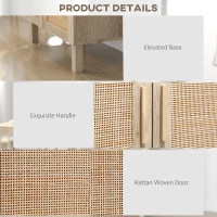 HOMCOM Boho Sideboard Buffet Cabinet, Natural Finish with 2 Rattan Doors, Elegant Storage Solution for Dining Room & Kitchen(m-5)