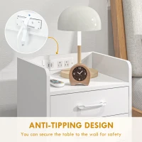HOMCOM Tall Nightstand with Charging Station and LED Lights, Small Bedside Table with AC Outlets, USB Ports, 2 Drawers, Shelf(m-7)