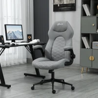 Vinsetto Home Office Chair, Height Adjustable Desk Chair with Flip Up Armrests, Swivel Wheels and Tilt Function, Light Gray(m-2)