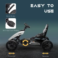 Aosom Pedal Go Kart for Kids, Pedal Car with Swing Axle, Adjustable Bucket, Handbrake, 4 EVA Wheels Powered Ride, Indoor Foot Racer, for 3-8 Years Old, White(m-5)