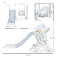 Qaba Toddler Swing and Slide Set with Basketball Hoop, Space Theme, Gray(m-3)