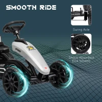 Aosom Pedal Go Kart for Kids, Pedal Car with Swing Axle, Adjustable Bucket, Handbrake, 4 EVA Wheels Powered Ride, Indoor Foot Racer, for 3-8 Years Old, White(m-6)