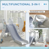 Qaba Toddler Swing and Slide Set with Basketball Hoop, Space Theme, Gray(m-4)