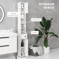 kleankin 71" Tall Bathroom Storage Cabinet, Narrow Bathroom Cabinet with Open Shelves, 2 Door Cabinets, Adjustable Shelves, for Kitchen, Hallway, Living Room, White(m-4)