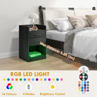 HOMCOM Tall Nightstand with Charging Station and LED Lights, Small Bedside Table with AC Outlets, USB Ports, 2 Drawers, Shelf(m-4)