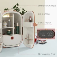 HOMCOM Portable Skincare Fridge with LED Display, 12L Mini Fridge for Beauty, Makeup and Cosmetics, Small Refrigerator Cooler for Bedroom, Home Office, Desktop, Pink(m-6)