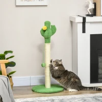 PawHut 33" Cactus Cat Scratching Post for Indoor Cats, Sisal Cat Scratcher with Hanging Ball, Green(m-1)