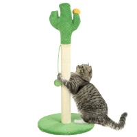 PawHut 33" Cactus Cat Scratching Post for Indoor Cats, Sisal Cat Scratcher with Hanging Ball, Green(m-11)