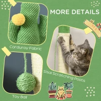 PawHut 33" Cactus Cat Scratching Post for Indoor Cats, Sisal Cat Scratcher with Hanging Ball, Green(m-5)