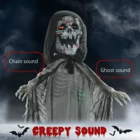 Outsunny 74" Life Size Outdoor Halloween Decorations Skeleton Witch, Animated Prop Animatronic Decor with Sound and Motion Activated, Light Up Eyes and Chest, Howling and Chain Sound(m-4)