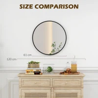 HOMCOM 24" Decorative Wall Mirror for Bedroom Living Room, Modern Round Bathroom Mirror for Home Decor, Black(m-7)