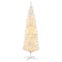 HOMCOM 5ft Pencil Christmas Tree, Slim Artificial Christmas Tree with Realistic Branches and Warm White LED Lights, White(m-1)