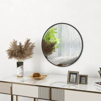 HOMCOM 24" Decorative Wall Mirror for Bedroom Living Room, Modern Round Bathroom Mirror for Home Decor, Black(m-1)