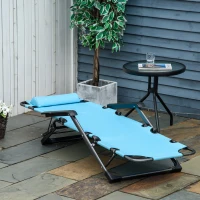Outsunny Folding Chaise Lounge Chair for Outside, 2-in-1 Tanning Chair with Pillow & Pocket, Adjustable Pool Chair for Beach, Patio, Lawn, Deck, Blue(m-7)
