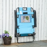 Outsunny Folding Chaise Lounge Chair for Outside, 2-in-1 Tanning Chair with Pillow & Pocket, Adjustable Pool Chair for Beach, Patio, Lawn, Deck, Blue(m-8)